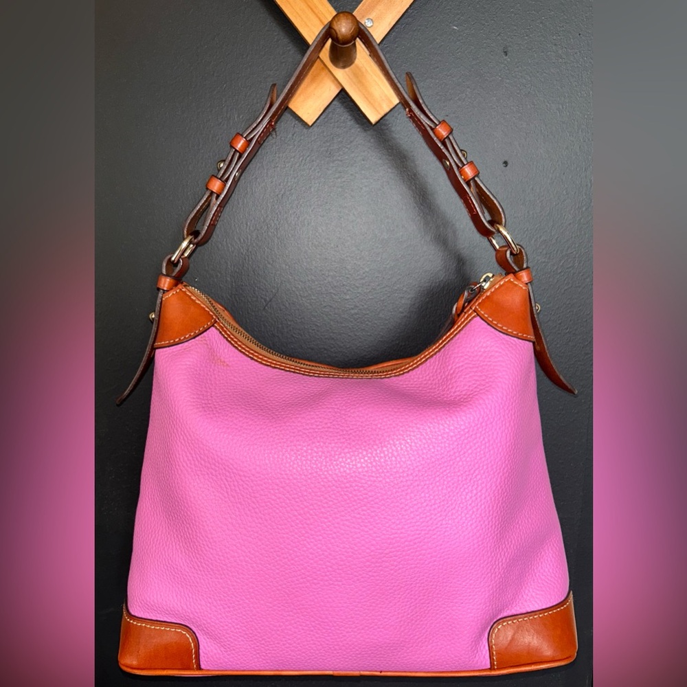 Dooney & Bourke Pink & Tan Pebble Grain Hobo bag -EUC- - Picture 6 of 16